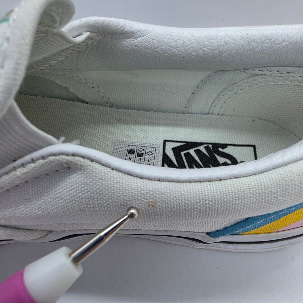 Vans‎ Kids Classic Slip-On Rainbow Star Glitter White Canvas Shoes Size 2.5 Kids - Picture 8 of 12